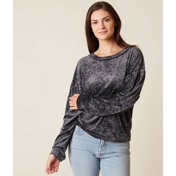 We The Free Tops - WE THE FREE People Nora Jane Crushed Velvet Gray Balloon Sleeve Top L Oversized